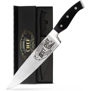 CUTLINX Prämie Kochmesser Geschenk - Gravur Bester Koch - 20 cm Küchenmesser aus rostfreiem Kohlenstoffstahl mit Holzgriff - Geschenk zum Geburtstag Vatertag oder Weihnachten