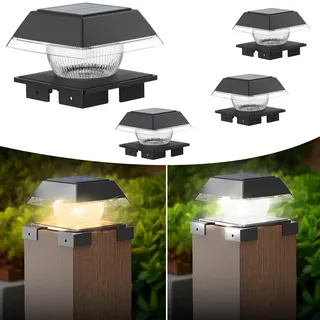 GEYUEYA Home Pfostenkappen Solar 4er Set, Led Solarleuchten Für Aussen Für Standard Zaunpfosten 9x9 10x10 11x11 12x12 13x13 14x14, Warmweiß+Kaltweiß, IP65 Wasserdicht,Plattform,Garten Dekoration