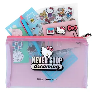 Mr. Wonderful - Hello Kitty Schreibset – 3 magnetische Lesezeichen – 3 Büroklammern – 1 blauer Stift – 1 Schablone – 4 Stickerbögen