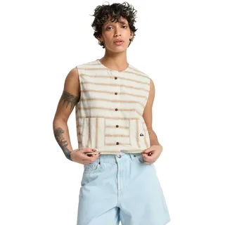 Tanktop QUIKSILVER "Lomas", Damen, Gr. L, beige (bone weiß lomas stripe), Obermaterial: 55% Baumwolle, 45% Hanf., Tops Tanktop