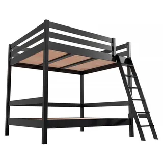Etagenbett 2-Sitzer 140x200 für Erwachsene Treppe Holz Sylvia - Schwarz - Schwarz