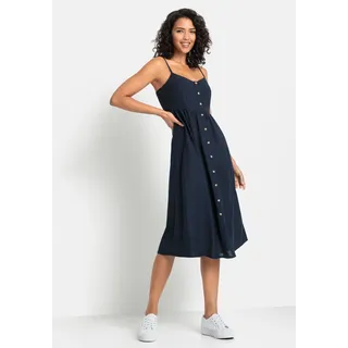 Sommerkleid LASCANA "aus Leinenmix mit Baumwolle", Damen, Gr. 38, N-Gr, blau (marine), Web, Obermaterial: 58% Viskose, 28% Baumwolle, 14% Leinen, unifarben, figurumspielend Midi, V-Ausschnitt, Kleider Sommerkleid, elegantes Midikleid, Strandkleid, Spaghettikleid, Leinenkleid, Topseller