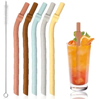 VZXZXE Silikon strohhalme geknickte, trinkhalme kurz wiederverwendbar Mit Strohhalm Reinigungsbürste, trinkbecher strohhalm kinder bunte Set für Zuhause/Reisen/Kinder 5pcs