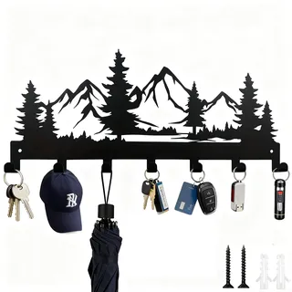 FENGCHUANG Schlüsselhalter aus Metall 12.5 x 27 cm Schlüsselhaken für die Wand Wand-Schlüsselanhänger 7 Haken Schlusselbretthaken Edelstahl für Küche Eingang Flur Schlafzimmer Haustür (Baum)