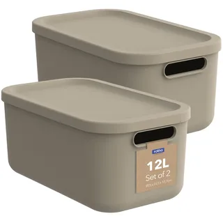 Rotho Albula 2er-Set Aufbewahrungsbox mit Deckel je 12 L stapelbar Beige | Aufbewahrungsboxen, Boxen Aufbewahrung, Kisten Aufbewahrung mit Deckel, Stapelboxen, 2 offene Griffe, sicher verschließbar
