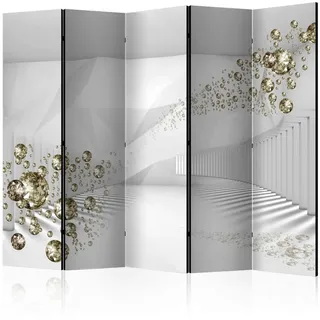 artgeist Paravent , Weiß, Goldfarben , Holz, Kunststoff, Textil , Kiefer , massiv , Abstraktes , 225x172x3 cm , Motiv auf Vorder- und Rückseite, Akustikschaumstoff , Wohnzimmer, Raumteiler, Paravents