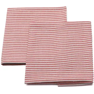 LinenMe Set mit 2 Geschirrtücher Halbleinen 47x70 cm Jazz - Küchentücher & Handtücher Natürlich 53% Leinen, 47% Baumwolle mit Aufhänger in Rot gestreift, Hergestellt in Litauen