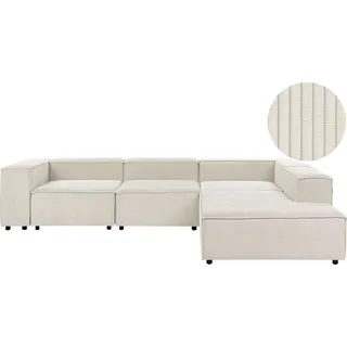 BELIANI Ecksofa Cremeweiß Cord L-förmig 4-Sitzer Modulsofa mit Chaiselongue Linksseitig Wohnzimmermöbel Modern Wohnzimmer Wohnecke Sitzecke - Weiß, Schwarz