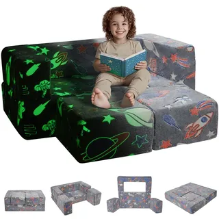 VEVOR Spielsofa Kindersofa aus 25D-Schaum Bausteine 10-teilig, Kinderspielsofa mit abnehmbarem Bezug 90 kg belastbarer Kindercouch, umwandelbares Kindersofa Spielzimmermöbel im Dunkeln Leuchten