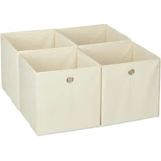 Relaxdays Aufbewahrungsbox 4er Set, Faltbare Regalboxen, HBT: 30 x 30 x 30 cm, Grifflöcher, Faltboxen für Regale, beige