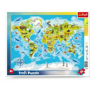 Trefl Trefl, Puzzle, Weltkarte mit Tieren, für Kinder ab 4 Jahren, Farbig