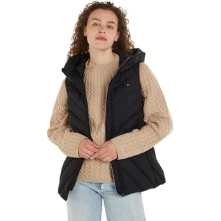 Tommy Hilfiger Damen Weste Chevron Vest Steppweste mit Kapuze, Schwarz (Black), XS