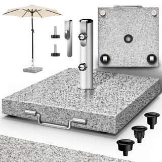 tillvex® Granit Sonnenschirmständer mit Rollen & Transportgriff 27 kg Eckig | Schirmständer Sonnenschirm mit Edelstahlrohr | Balkonschirmständer für Schirmstöcke 16-48 mm & 250 cm Schirmdurchmesser