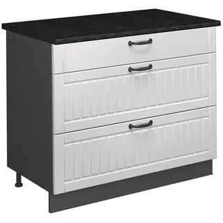 Vicco Küchenunterschrank Fame-Line, Weiß Landhaus/Anthrazit, 100 cm, AP Anthrazit , Weiß, Anthrazit , Holzwerkstoff , 3 Schubladen , Rechteckig , 100x82x60 cm , Küchen, Küchenmöbel, Küchenschränke, Küchenunterschränke