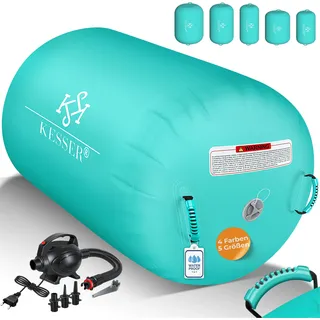 KESSER® Aufblasbare Air Roll Airtrack, Gymnastik-Rolle | inkl. Tragetasche & elektr. Luftpumpe | Barrel Gymnastik Tumbling | Yoga Gymnastik Rolle Gymnastikmatte, Fitnessrolle - Grün
