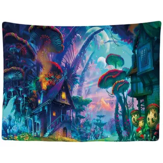 Ulticool - Wandteppich Dekoration Wohnung - Psychedelic Haus Natur Wald - 200 x 150 cm groß - Wandtuch Wandbehänge - Accessoires für Schlafzimmer Wohnzimmer