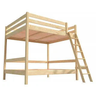 Etagenbett 2-Sitzer 140x200 für Erwachsene Treppe Holz Sylvia - Naturlack - Weiß