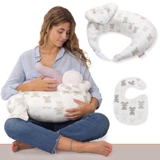 RUGUIES Stillkissen. Ergonomisches Stillkissen. Stillkissen Bezug aus 100% Baumwolle, Waschbar, mit Tasche und Verstellbarem Gurt, Kleines 45° Anti-Reflux-Kissen für Babys.