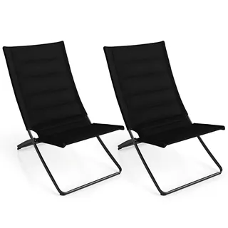 FANTASK 2er Set Campingstuhl klappbar, Sonnenliege mit gepolsterten Rückenlehnen, Liegestuhl bis 150 kg, Komfortabler Klappstuhl für Strand, Garten (Schwarz)