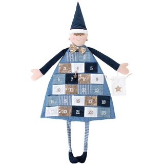 Rayher 46455376 Adventskalender zum Befüllen, Stoff, royalblau, 118 x 53 cm, Adventskalender Kinder, Adventskalender Jungen, genäht aus unterschiedlichen Stoffarten in Weiß und Blautönen