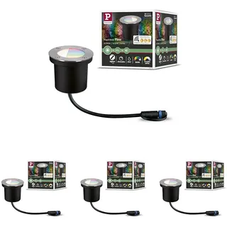 Paulmann 94274 Plug & Shine LED Außenleuchte Zigbee Bodeneinbauleuchte RGBW incl. 1x3,7 Watt dimmbar IP65 Silber Gartenbeleuchtung Metall 3000 K (Packung mit 4)