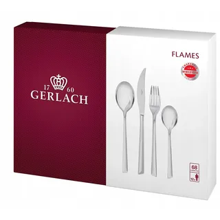 Gerlach Flames Besteck-Set 12 Personen Spülmaschinenfest Essbesteck Edelstahl Elegantes Tafelbesteck Messer Gabel Löffel Teelöffel Kuchengabel Soßenlöffel Kuchenspachtel Glänzend Rostfrei 68 Stk