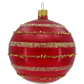 Ornex Ornament Set (Ø 8cm) mundgeblasen und handdekoriert für Weihnachtsbaum Dekoration, rot, Gold, 6 Kugeln Ø 8 cm, 6 Einheiten