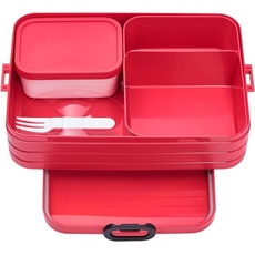 Mepal Brotdose Large - Brotdose mit Bento Box - Für 4 Sandwiches oder 8 Brotscheiben - Lunchbox für kleine Snacks & Reste - Brotdose Erwachsene - Essenbox mit Fächern - Nordic red