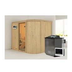 KARIBU Sauna »Saue 4«, inkl. 9 kW Bio-Kombi-Saunaofen mit externer Steuerung, für 3 Personen - beige