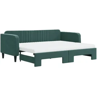 vidaXL Tagesbett Ausziehbar mit Matratzen Dunkelgrün 90x200 cm Samt - Grün