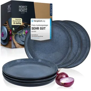 Moritz & Moritz VIDA 6er Dessertteller Set Blau - Stylische Porzellan Frühstücksteller, Kuchenteller für 6 Personen - Spülmaschinen- und Mikrowellengeeignet