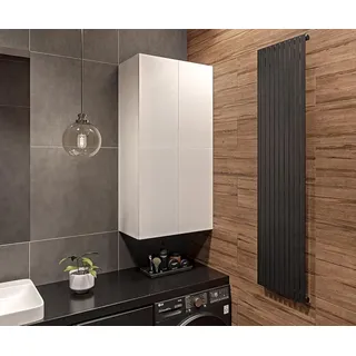 Badschrank Weiß B: 60 cm H: 120 cm T: 34 cm Badezimmerschrank Hängend Front Hochglanz Korpus Matt Hängeschrank Badezimmer Toilettenregal - Weiß