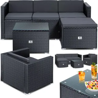 KESSER® Polyrattan Lounge Aruba – Gartenlounge für 4-5 Personen Gartenmöbel-Set Sitzgruppe aus 3er Gartensofa, Sessel, Hocker und Beistelltisch mit Sitzkissen - für Garten, Terrasse und Balkon - Grau