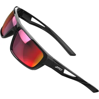 ATTCL Sport Polarisierte Sonnenbrille Für Herren Damen TR90 Radfahren Fahren Angeln UV-Schutz Sonnenbrillen J2021 Schwarz/Rot verspiegelt