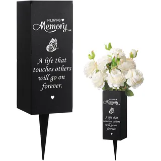 Geosar Friedhofsvasen für Grab Metall Friedhof Grab Blumenvase Beerdigung Friedhofsvasen Gedenkblumenhalter mit Spikes Grabmarkierungen Floral Friedhof Dekorationen für Grab Rasen Hof Outdoor