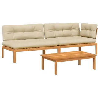 3-tlg. Garten-Sofagarnitur aus Paletten mit Kissen Akazienholz - Braun, Beige
