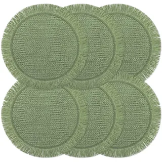 fanquare Platzsets aus grünem Papier Set mit 6 runden geflochtenen Tischsets mit Tissel Farmhouse rustikale hitzebeständige Platzsets für die Essdekoration 38cm