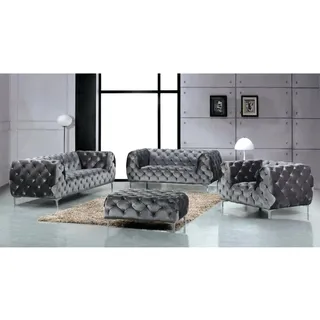 Designer Luxus Wohnlandschaft Chesterfield Polster Sofa Sitz Couch Garnitur Neu - Grau
