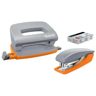 Leitz Urban Chic Mini-Heftgerät und -locher im Set, Für bis zu 10 Blatt, Inkl. Heftklammern, Blau/Schwarz, 55996088