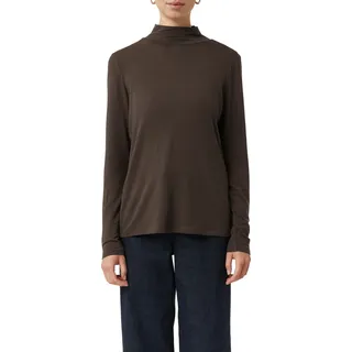 Langarmshirt COMMA, Damen, Gr. 40, schwarz chocolate, Single Jersey, Obermaterial: 76% Lyocell, 19% Wolle, 5% Elasthan, unifarben, regular fit taillenbedeckt, ohne Ausschnitt, gerader Abschluss, Shirts Langarmshirt, aus Woll- und Lyocellmix
