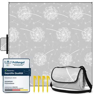 HAUSPROFI Picknickdecke, Wasserdicht Stranddecke Sandfrei 200x300, Outdoor Teppich, Picnic Blanket XXL Extra Große, Campingdecke Ultraleicht Tragbare, Grau