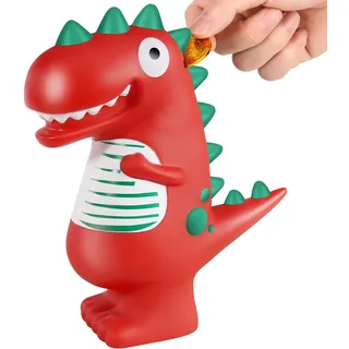 Spardose Dino Plastik Münze Sparschwein, Personalisierte Spardosen Kinder Junge Frauen, Spardosen für Kinder Sparbüchse Super süßes Geschenk für Geburtstage, Weihnachten, Babypartys (Rot)