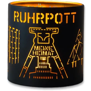 Windlicht Kerzenhalter Ruhrpott | Kerzenständer-schwarz aus Metall | Wohnzimmer-Terrassen-Balkon-Deko | Ruhrpott-Geschenke für Teelichter und Kerzen auch als Herbst Laterne für draußen geeignet.