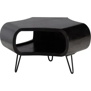 FineBuy Couchtisch Mango Massivholz 60cm Schwarz – Wohnzimmertisch mit Ablagefach und Metallbeinen | Design Tisch in Handarbeit | Retro Stil - Schwarz