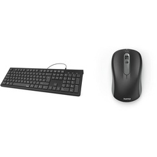 Hama Tastatur mit Kabel (kabelgebundene Tastatur, Wired Keyboard für PC, Notebook, Laptop mit USB A Anschluss, KC-200) Schwarz & kabellose Maus für Links- und Rechtshänder schwarz