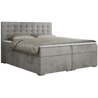 MKS Meble MKS Boxbett Susan 180/200 Hellgrau Velvet - H4 - Textil - H4 - Rechteckig - 180x200 cm - Schlafzimmer, Betten, Boxspringbetten