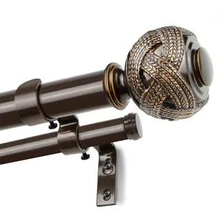 USFOOK 2,5 cm Doppel-Gardinenstangen, Bronze, 91,4 bis 183,9 cm, strukturiertes antikes gewebtes Finish, Metall, Wandmontage, 2,7 kg, Heimdekoration