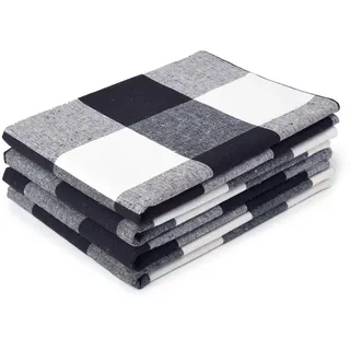 Encasa XO Geschirrtücher, Saugfähige Baumwolltücher 70x45 cm | Buffalo Black Checks Antibakterielles Finish | Schnell Trocknend & Fusselarm | Zum Reinigen & Trocknen | 4er-Set