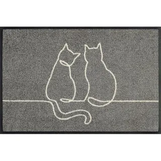 wash+dry FUßMATTE , Grau , Textil , Katze , rechteckig , 40x60 cm , Oeko-Tex® Standard 100 , für Fußbodenheizung geeignet, pflegeleicht , Teppiche und Böden, Schmutzfangmatten, Fußmatten