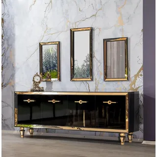 Schwarzes Edelstahl Sideboard mit Spiegel Kommode Holz Schrank Neu Set - Schwarz